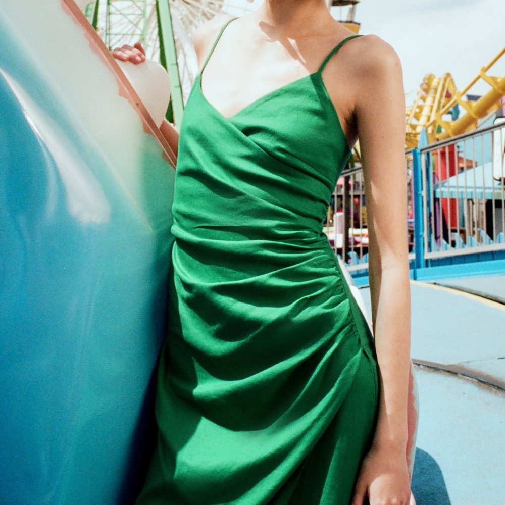 Green Zara Linen Slip Dress